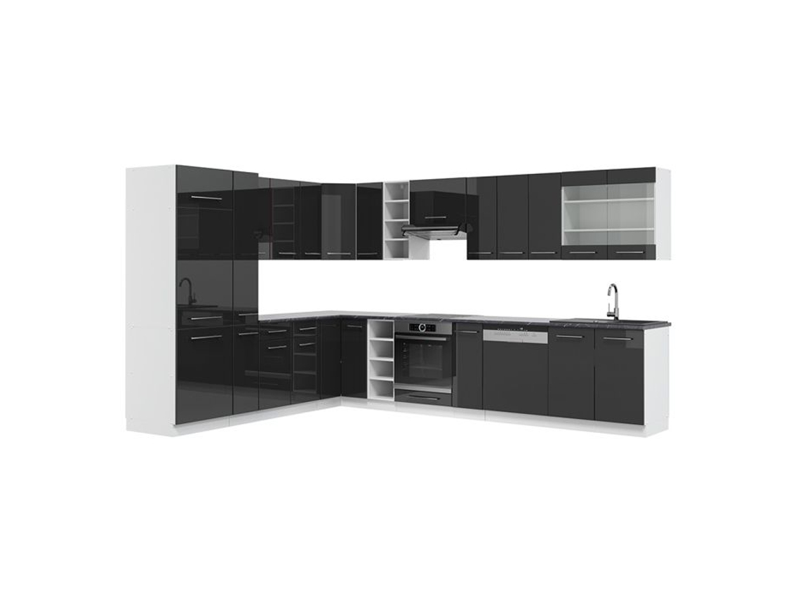 Cozinha de canto Fame-Line, 347 x 257 cm sem bancada, antracite brilhante/branco, Vicco