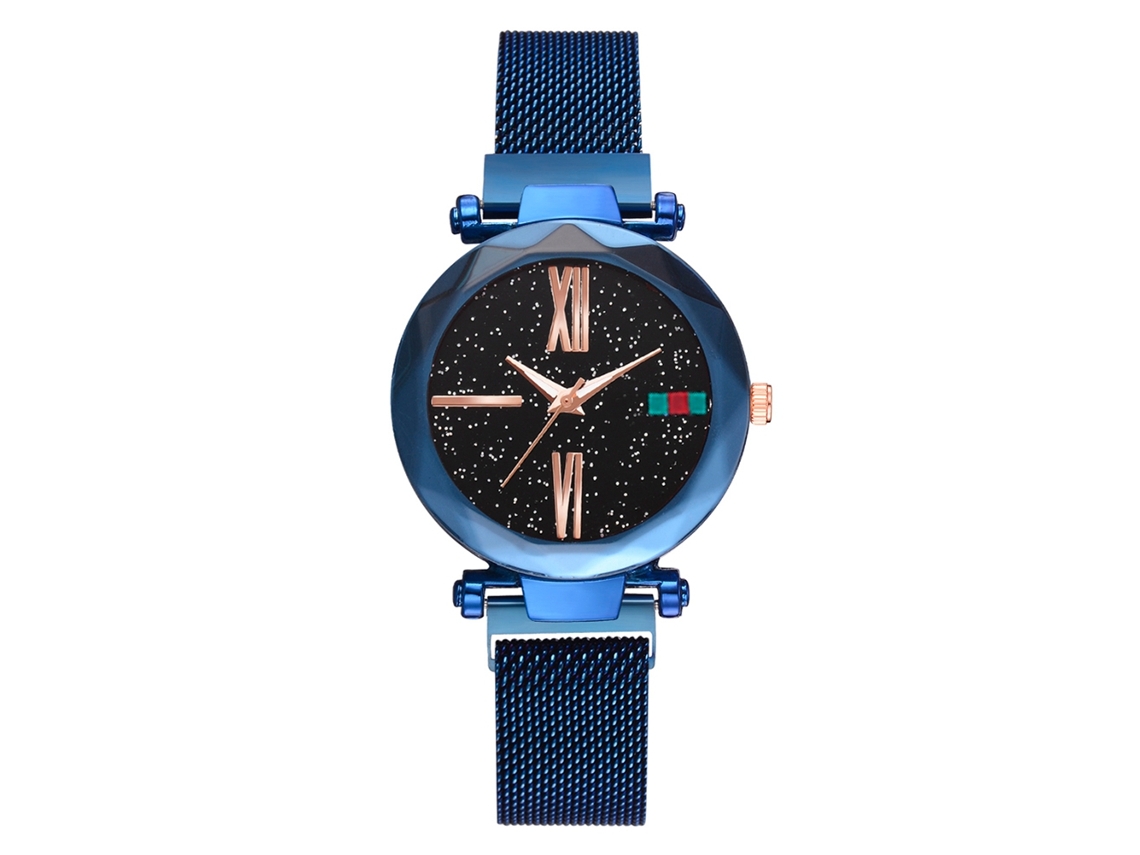 Relógio Masculino de Pulso com Pulseira de Malha e Mostrador Redondo Estrelado Colorido (azul)