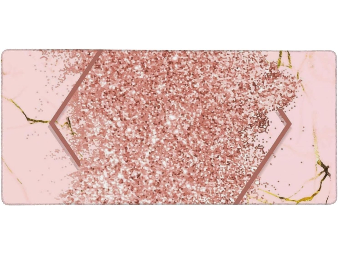 Mousepad Grande para Computador, com Glitter Rosa Dourado e Diamante Marrom avermelhado, Base de Borracha Anti