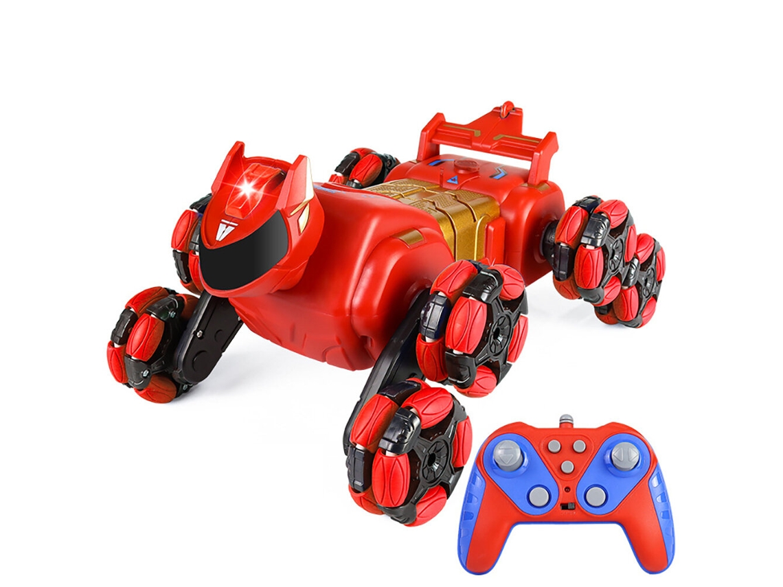 Carro de Controlo Remoto Duplo Vermelho Jc015 4wd com Robô Cão, Música, Luz e Acrobacias Brinquedo Todo o terreno para Meninos e Crianças. MDUG