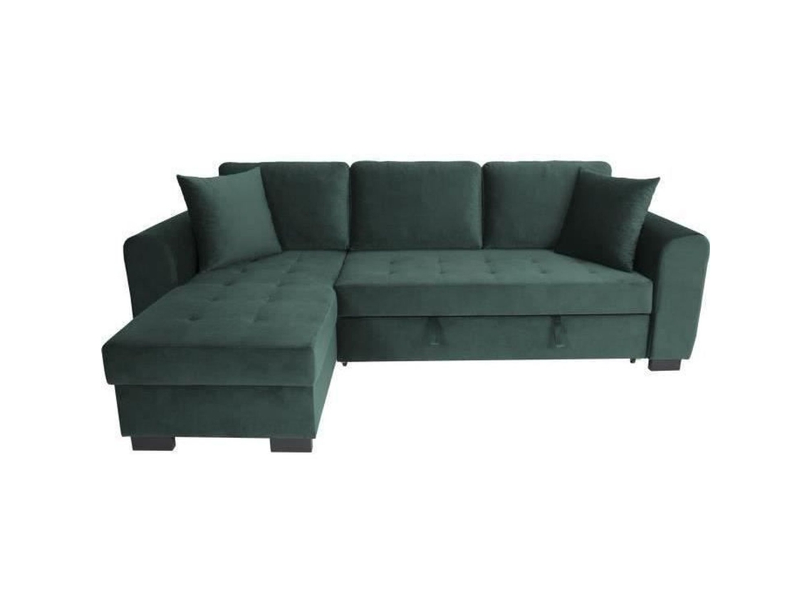 Sofá de canto conversível de 4 lugares HAMILTON - Tecido de veludo verde - 245 x 140 x 86 - Caixa de armazenamento AUCUNE