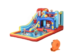 Castelo inflável para crianças de 3 a 8 anos com soprador, escorregador, trampolim, piscina e bolsa de transporte, 435 x 245 x 200 cm, multicolorido