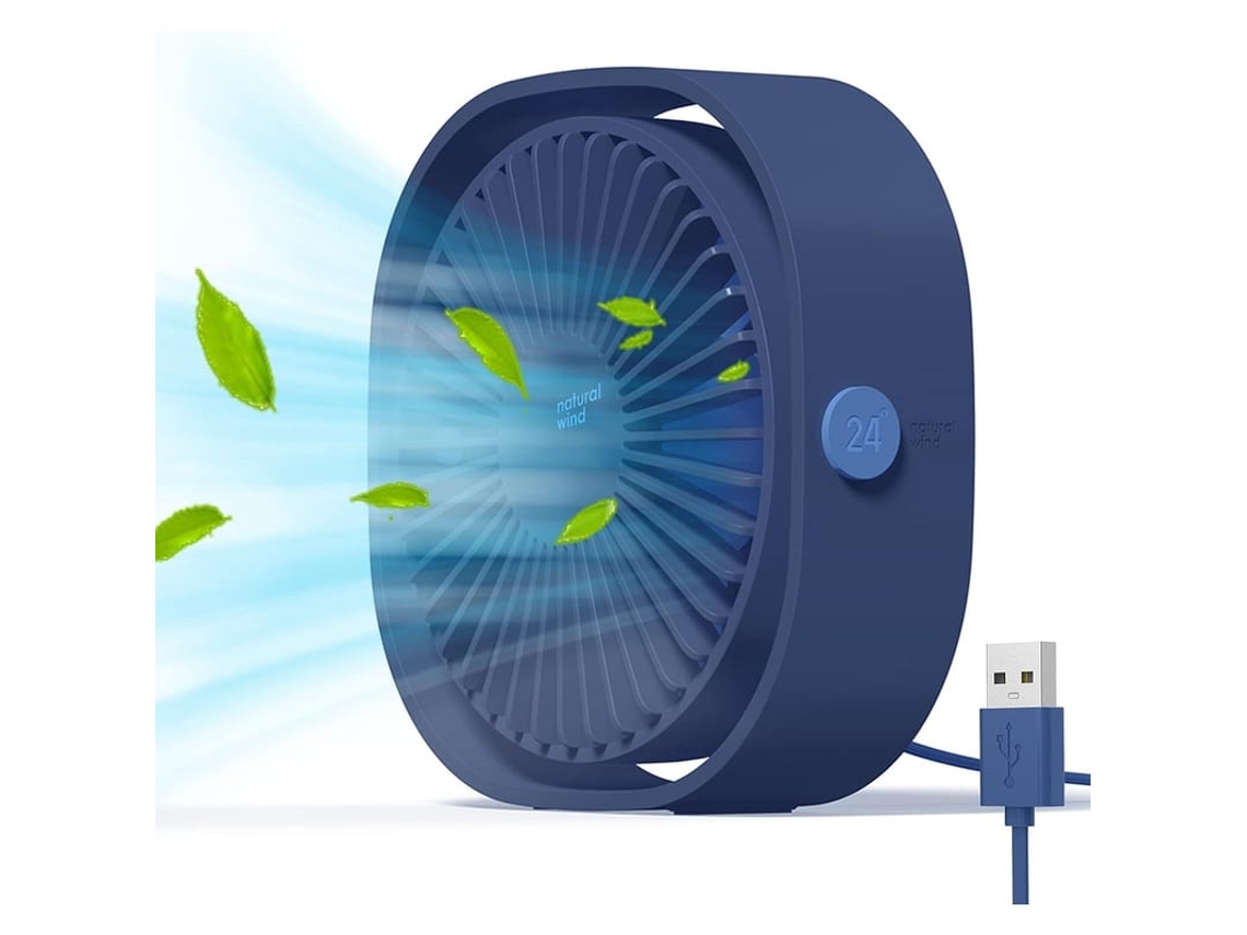 2026-ventilador De Escritório Usb Mini Silencioso Azul Com 3 Velocidades Ajustáveis E Rotação De 360°, Apenas Usb, Sem Bateria