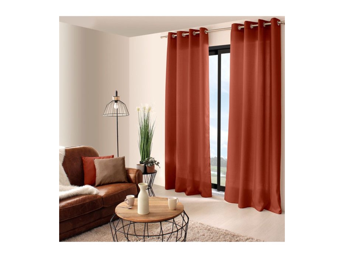 Cortina com Ilhós Chaby 140 X 240 Cm 100% Poliéster Cor Terracota ENJOY HOME