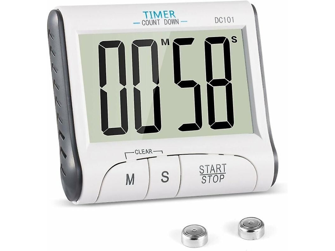 Timer De Cozinha Digital Com Display Lcd, Ímã, Alarme Sonoro, 24 Horas, Branco