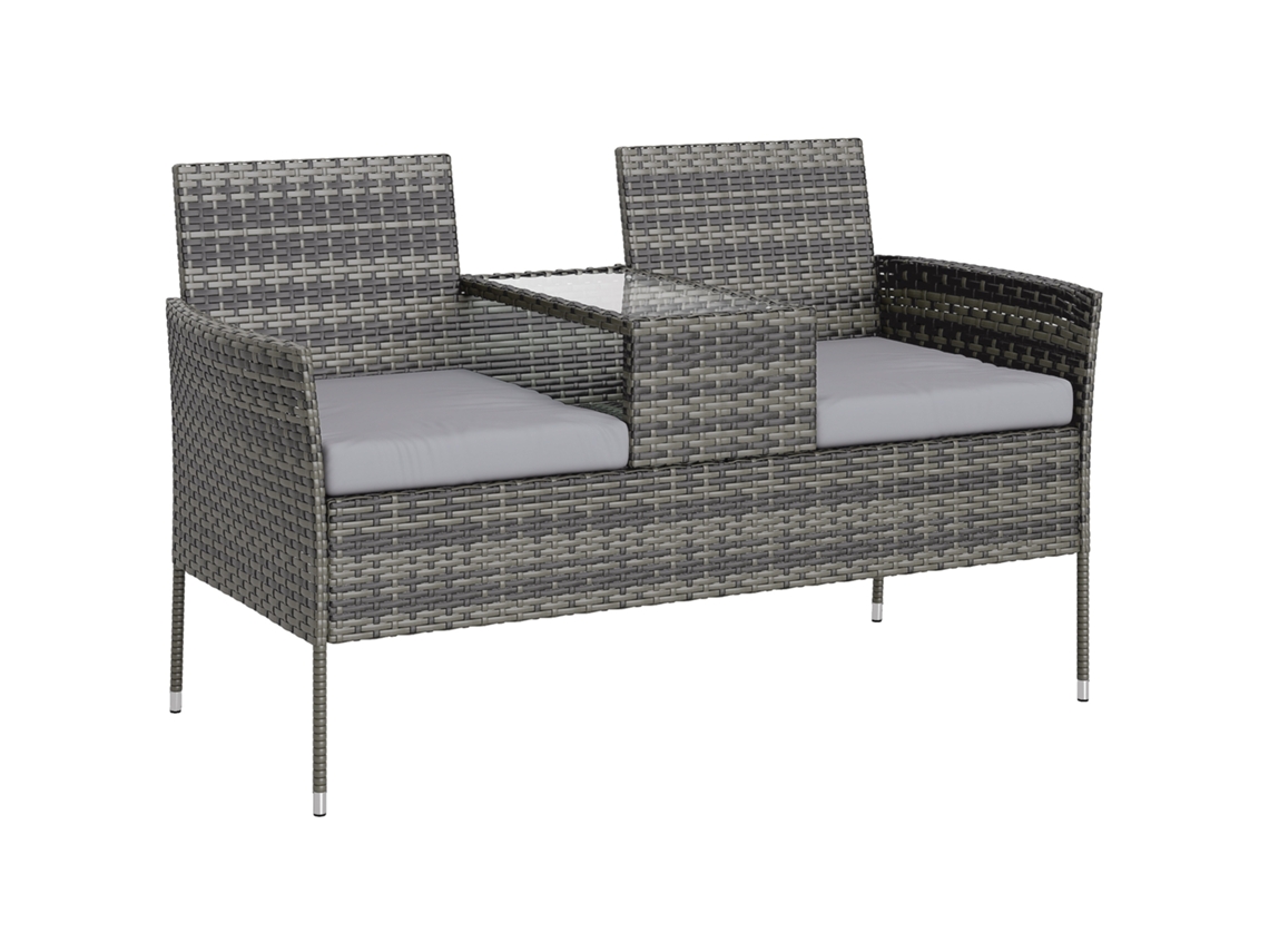 Banco Externo Dois Lugares com mesa e rattan, cinza QINGYU TECH (137x59x82cm)
