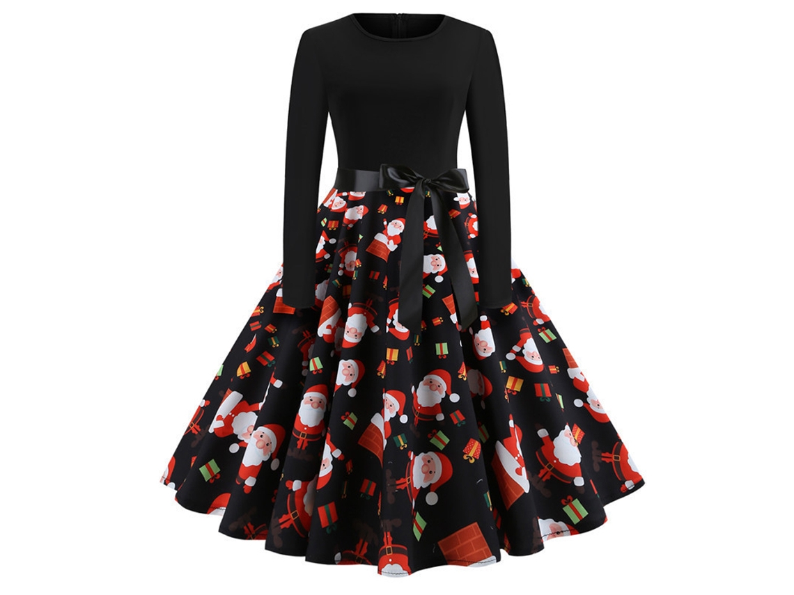 Vestido Feminino Vintage de Natal Vestido de Festa Acessórios para Fantasia de Férias-Xxl