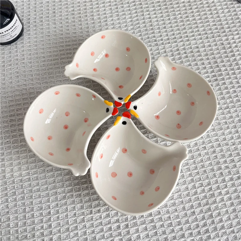 (4 Peças De 8,9 Cm) 4 Pratinhos Em Formato De Galinha, Pratinhos De Cerâmica Para Condimentos, Mini Pratos Fofos