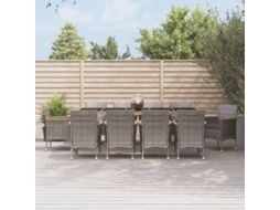 11 Pcs Conjunto Jantar P/ Jardim C/ Almofadões Vime Pe Cinza Dkd Home Decor