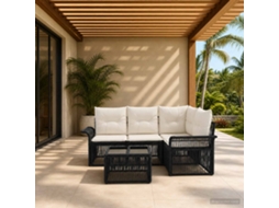 Vidaxl Conjunto De Sofá De Jardim 5 Pcs Preto Vime Pe