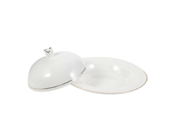Prato De Cerâmica Com Elegante Tampa Em Forma De Cúpula Para Servir Bife, Salada Ou Jantar Em Festas.