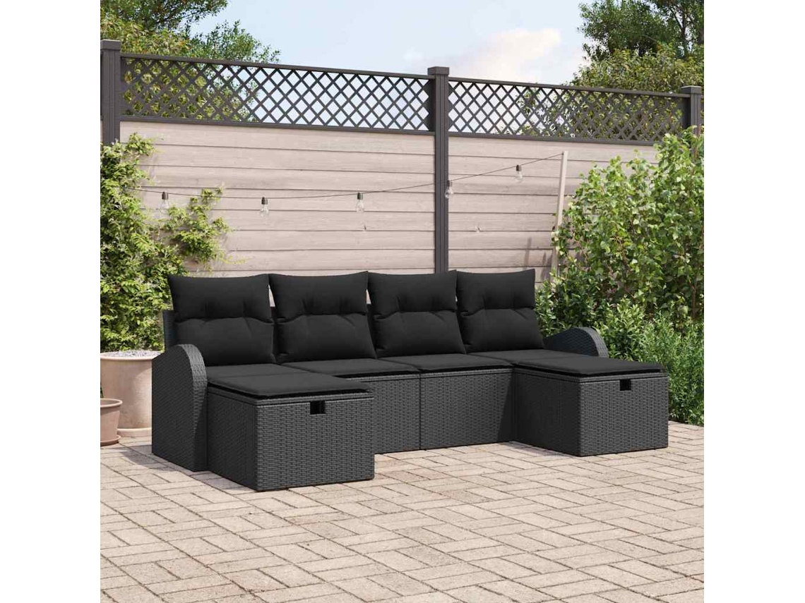Vidaxl Conjunto De Sofás 6 Unid. Preto Vime Pe