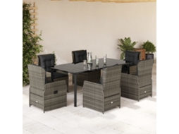 Vidaxl 7 Pcs Conjunto De Jantar P/ Jardim C/ Almofadões Vime Pe Cinza