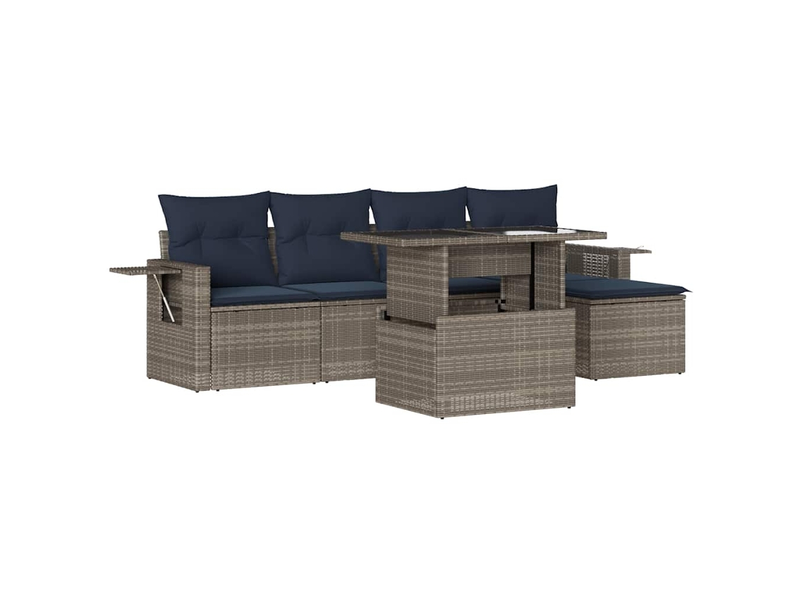 Conjunto de Sofá de Jardim, 6 Peças, Almofadas, Rattan Cinza MAISON EXCLUSIVE