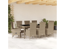 9 Pcs Conjunto De Jantar P/ Jardim Com Almofadões Vime Pe Bege Dkd Home Decor