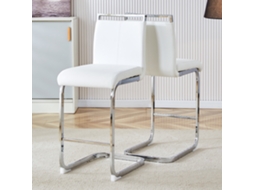 Banco Bar Nórdico 2un, Couro Sintético Branco, Pernas Metal Prateado. Altura 96,5cm.-kd