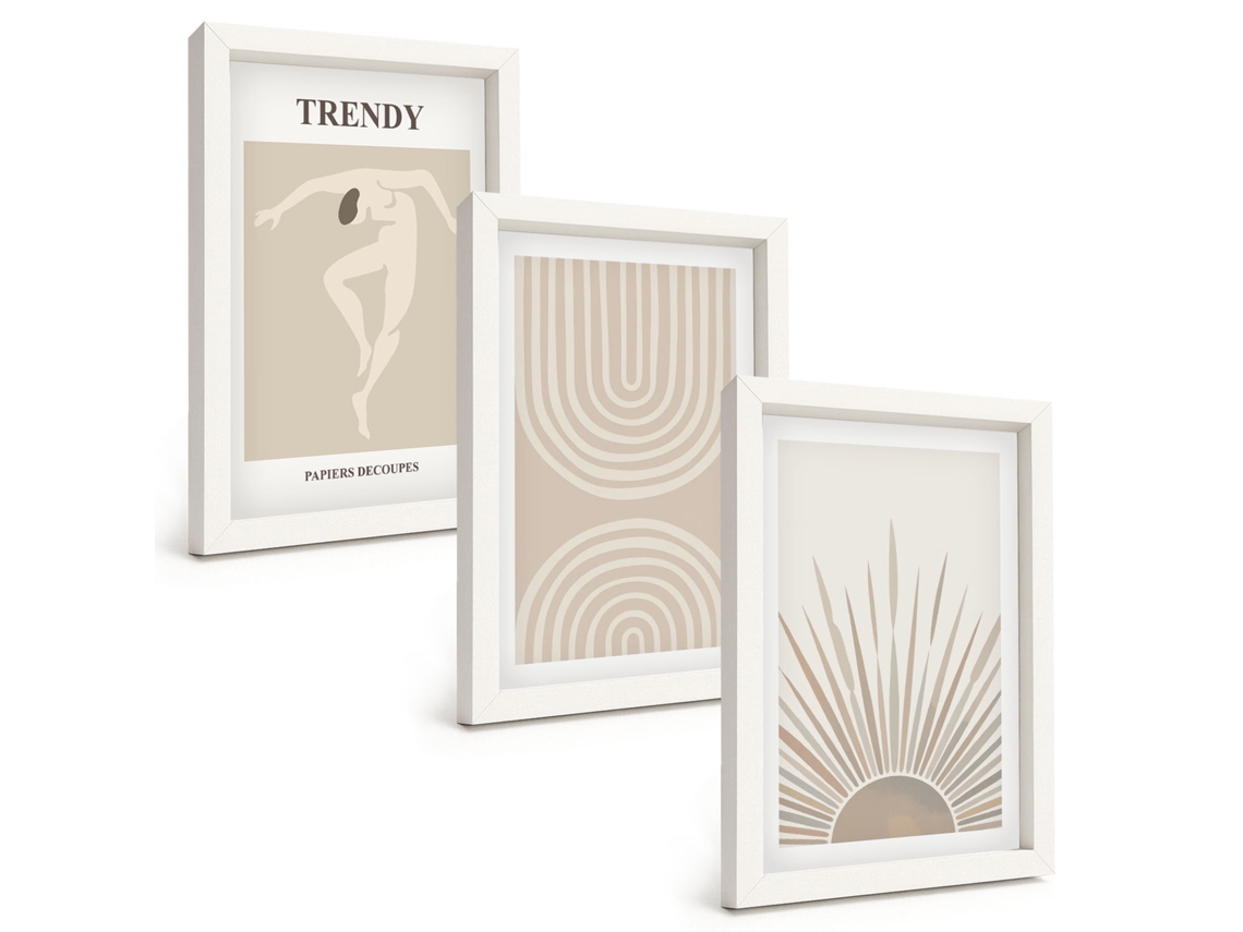 Quadros Decorativos Para Parede Pôsteres Abstratos Boho Em Tons Pastel Moldura Branca Quadros Para O Escritório Espelharte (3 Peças 20x30 Cm)