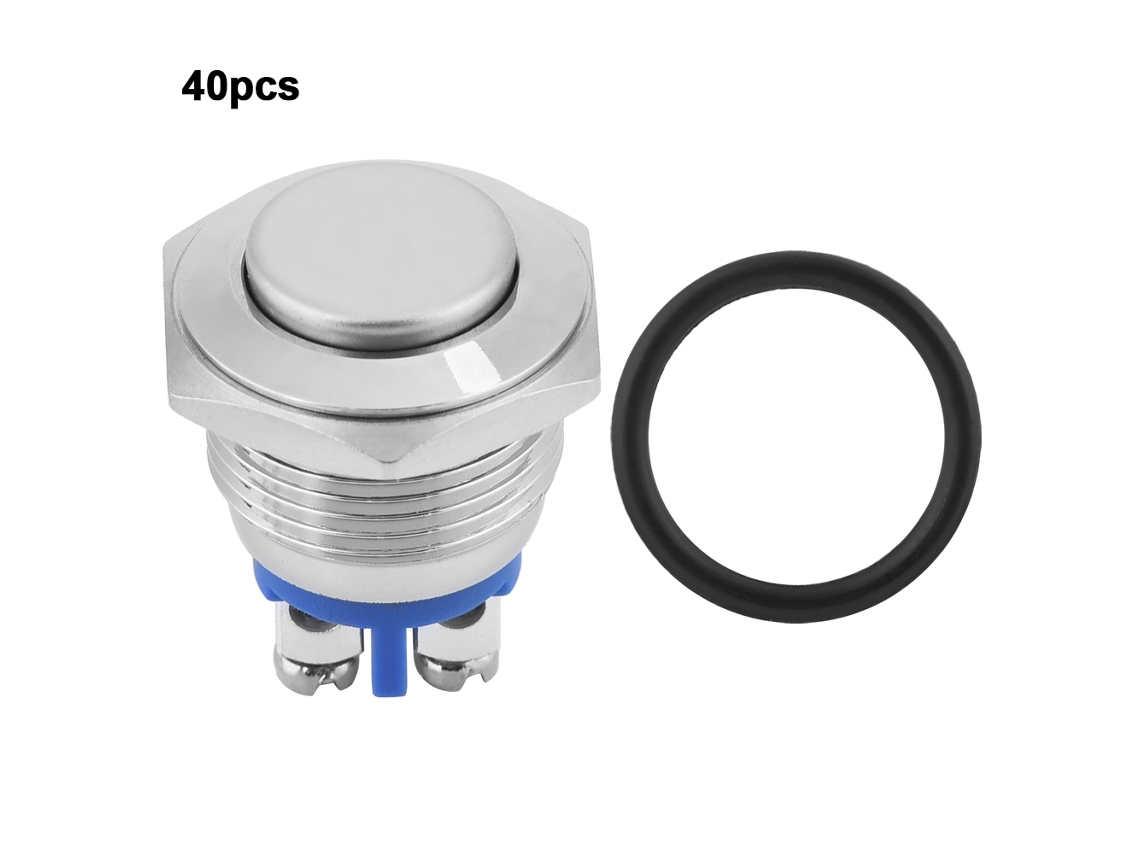 40pcs Chave De Pressão Momentânea De Metal 16mm À Prova D'água Auto-reset De Cabeça Alta 2-pino