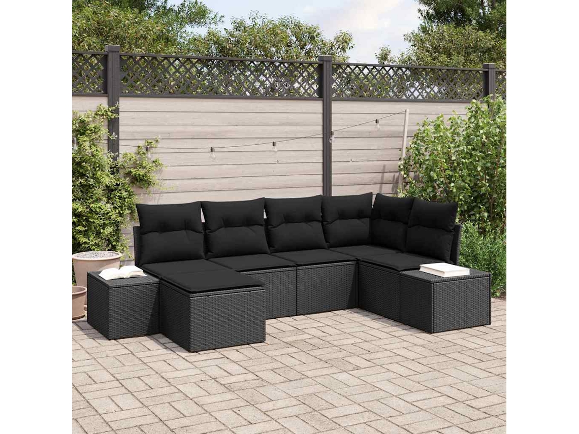 Vidaxl Conjunto De Sofá De Jardim 6 Unid. Preto Vime Pe