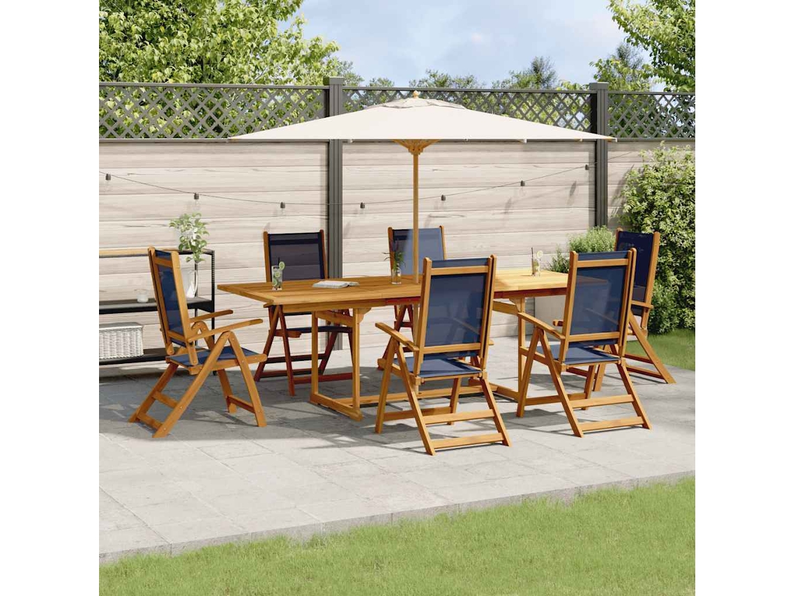 Vidaxl 7 Pcs Conjunto De Jantar Para Jardim Acácia Maciça E Textilene