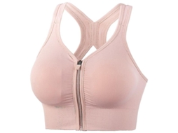 Top com Zíper Frontal, Bojo Removível e Elástico Ideal para Academia, Yoga e Atividades Diárias Rosa