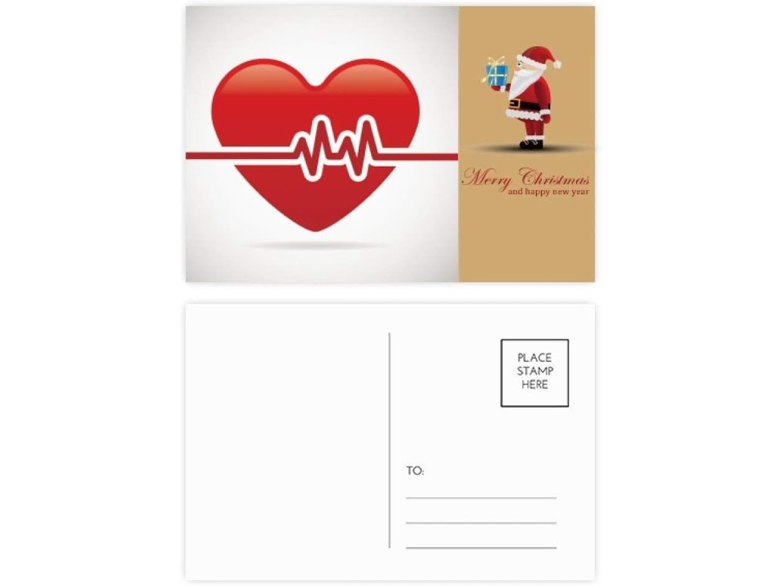 Conjunto de 20 Cartões postais em Formato Coração com um Eletrocardiograma do Papai Noel. 14,6 X 9,8 Cm