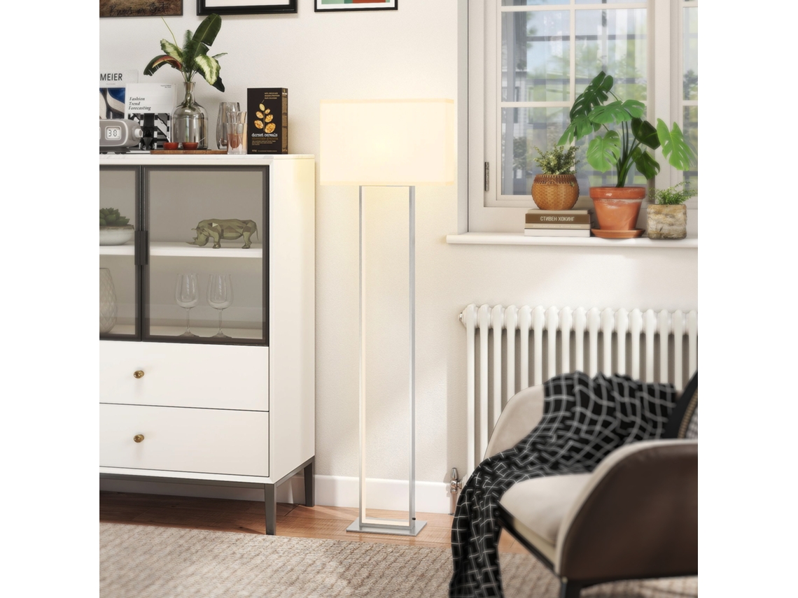 Abajur de Chão Contemporâneo com 3 Modos de Luz, Acionamento por Pedal e Intensidade Regulável, Design em Linho na Cor Branca