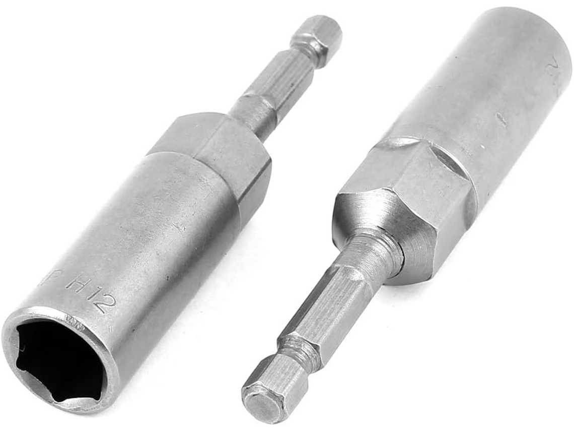 Broca de Chave Fenda Metálica Cinza 80mm X 12mm com Encaixe Sextavado para Porca, 2 Peças CHABERLU