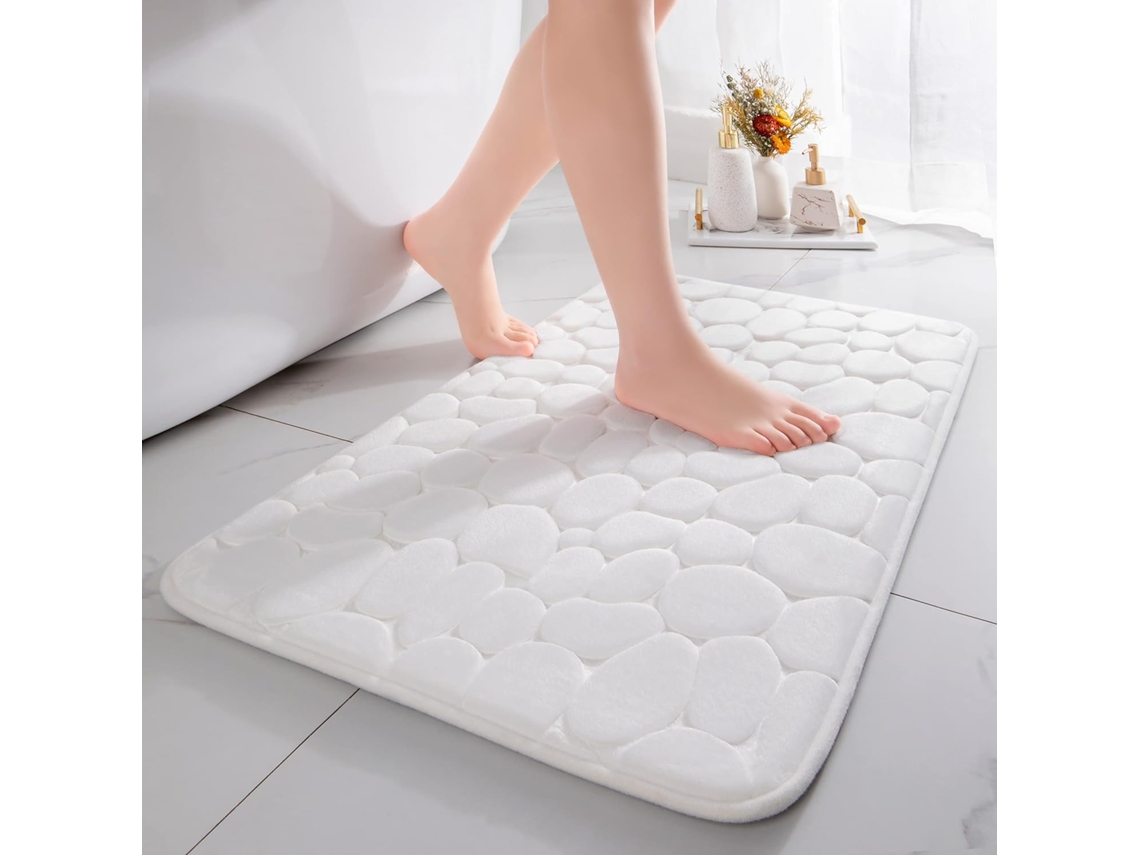 Tapete De Banheiro - Portátil - Absorvente - Decorativo Antiderrapante - 60×90 Cm, Branco