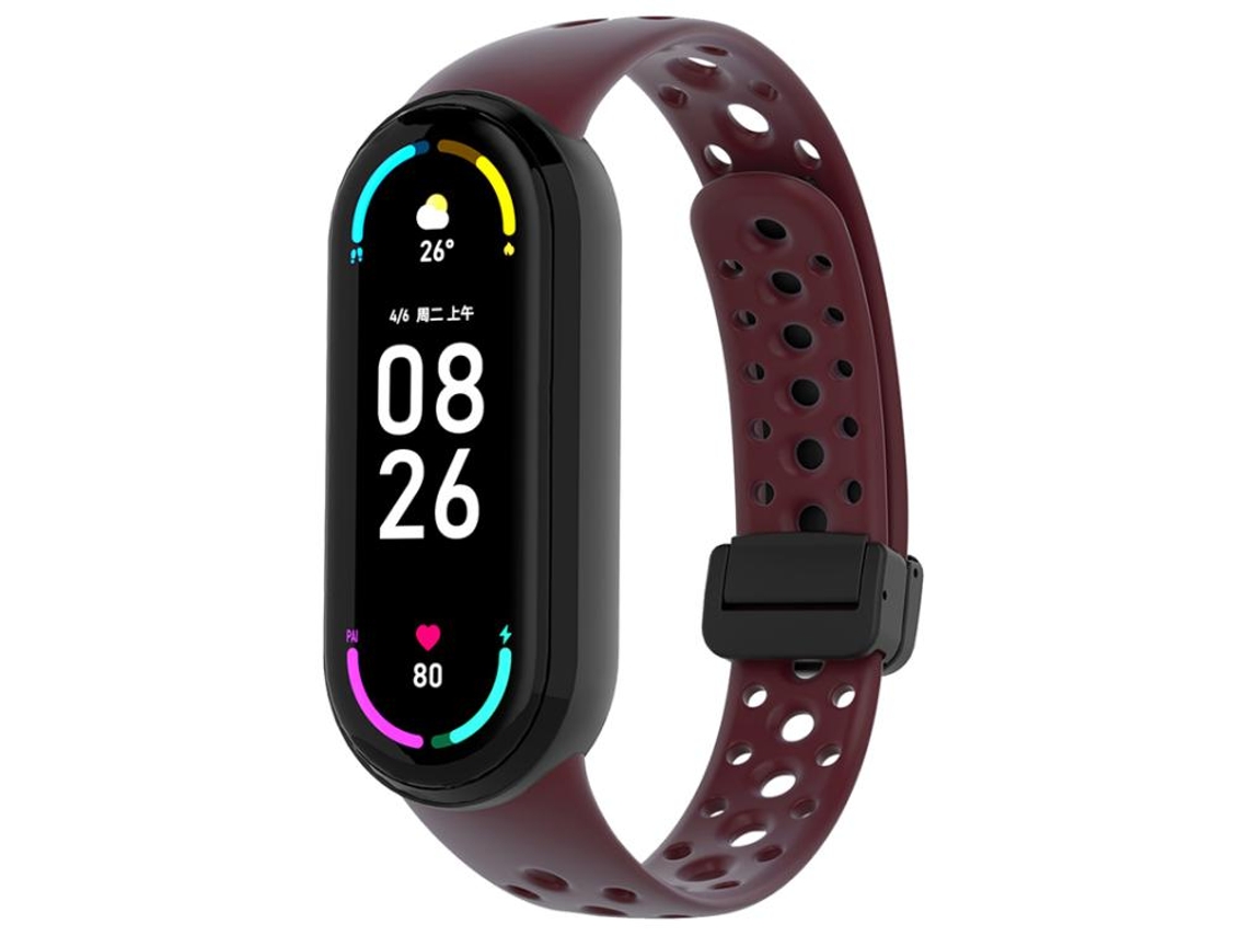 Bracelete Para Xiaomi Smart Band 10/9/8 - Silicone - Fivela Magnética Preta Vermelho Vinho