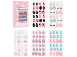 120 unhas postiças para meninas com cola pré-aplicada, cobertura total, autoadesivas.