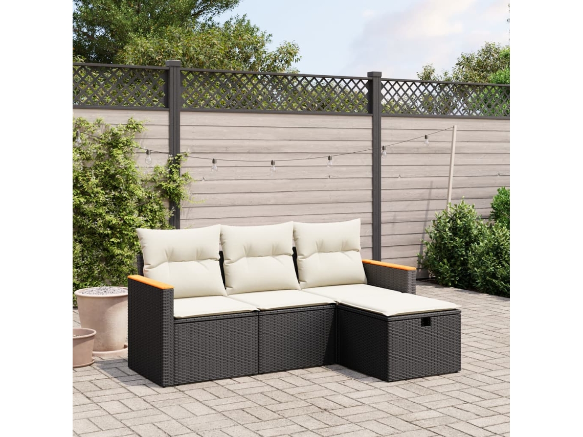 Vidaxl 4 Pcs Conjunto De Sofás Para Jardim C/ Almofadões Vime Pe Preto