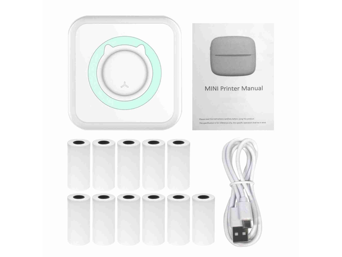 Impressora de fotos portátil sem fio mini multifuncional com conexão bt para iOS android inclui 11 rolos de papel 57mm