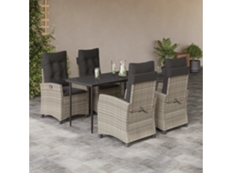 Vidaxl 5 Pcs Conjunto De Jantar P/ Jardim C/ Almofadões Cinzento Claro