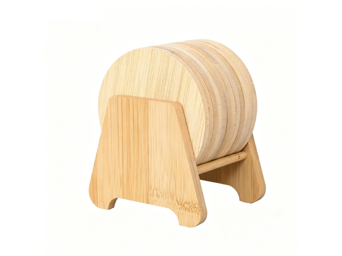 Conjunto de 6 suportes redondos de bambu para flocos de chá e café, com estojo para armazenamento.