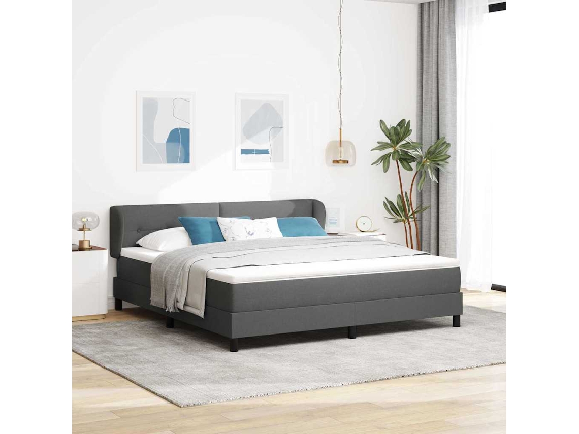Vidaxl Cama Box Com Cabeceira Cinzento Escuro 180 X 200 Cm Tecido