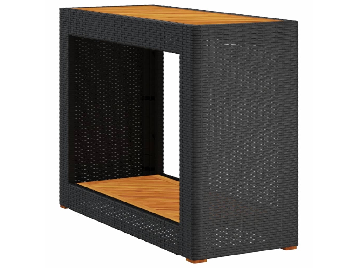 Mesa de jardim com tampo de madeira 100x40x75 cm Vime Pe Preto MAISON EXCLUSIVE