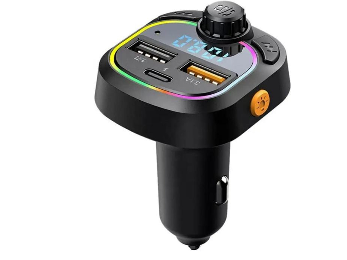 Transmissor Fm Bluetooth Yizhood C28 Pdqc3.0 8 Rgb Led 3x Usb Preto