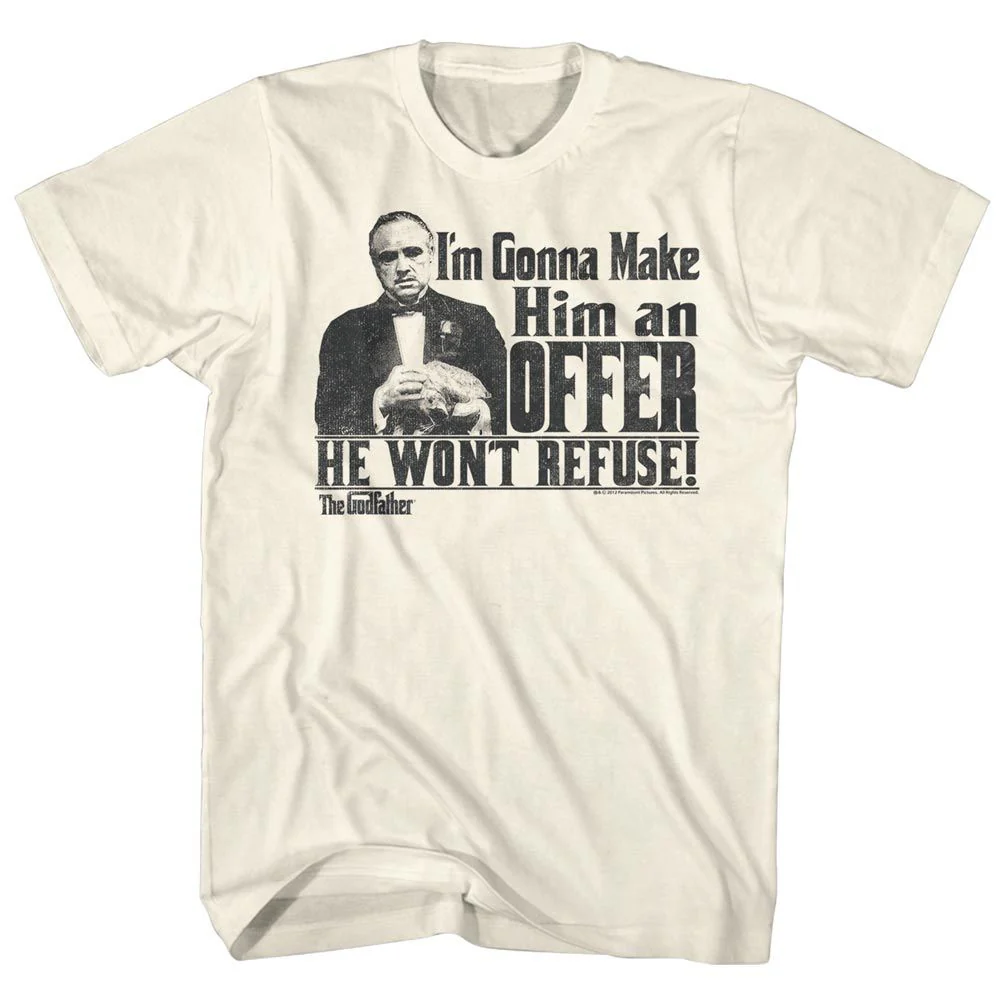 Unisex Adult T-shirt Rockinstone Godfather An Offer Solid Natural Sizem
