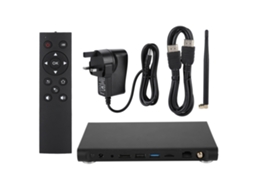 TV Stick com reprodutor de mídia 4K, Android, Quad Core, 2 GB de RAM e 8 GB de armazenamento.