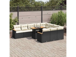 Vidaxl 11 Pcs Conjunto Sofás Jardim C/ Almofadões Vime Pe/acácia Preto