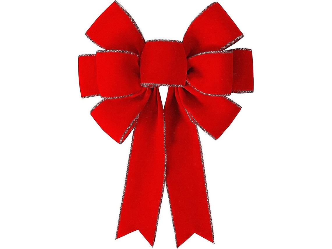 Laço Omni de veludo vermelho com detalhes dourados e luzes LED para decoração de Natal em ambientes internos e externos - 1 unidade (30 x 35 cm)