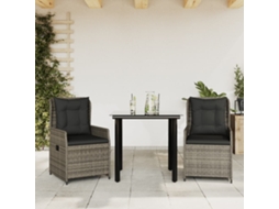 Vidaxl 3 Pcs Conjunto De Jantar P/ Jardim C/ Almofadões Vime Pe Cinza