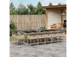 Vidaxl 15 Pcs Conj. Jantar Jardim C/ Almofadões Vime Pe Bege Misturado