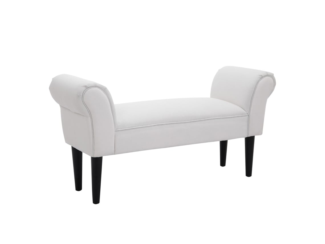 Banco de Pé de Cama Madeira, Tecido de Linho e Espuma Cor Branco 102x31x51cm Homcom