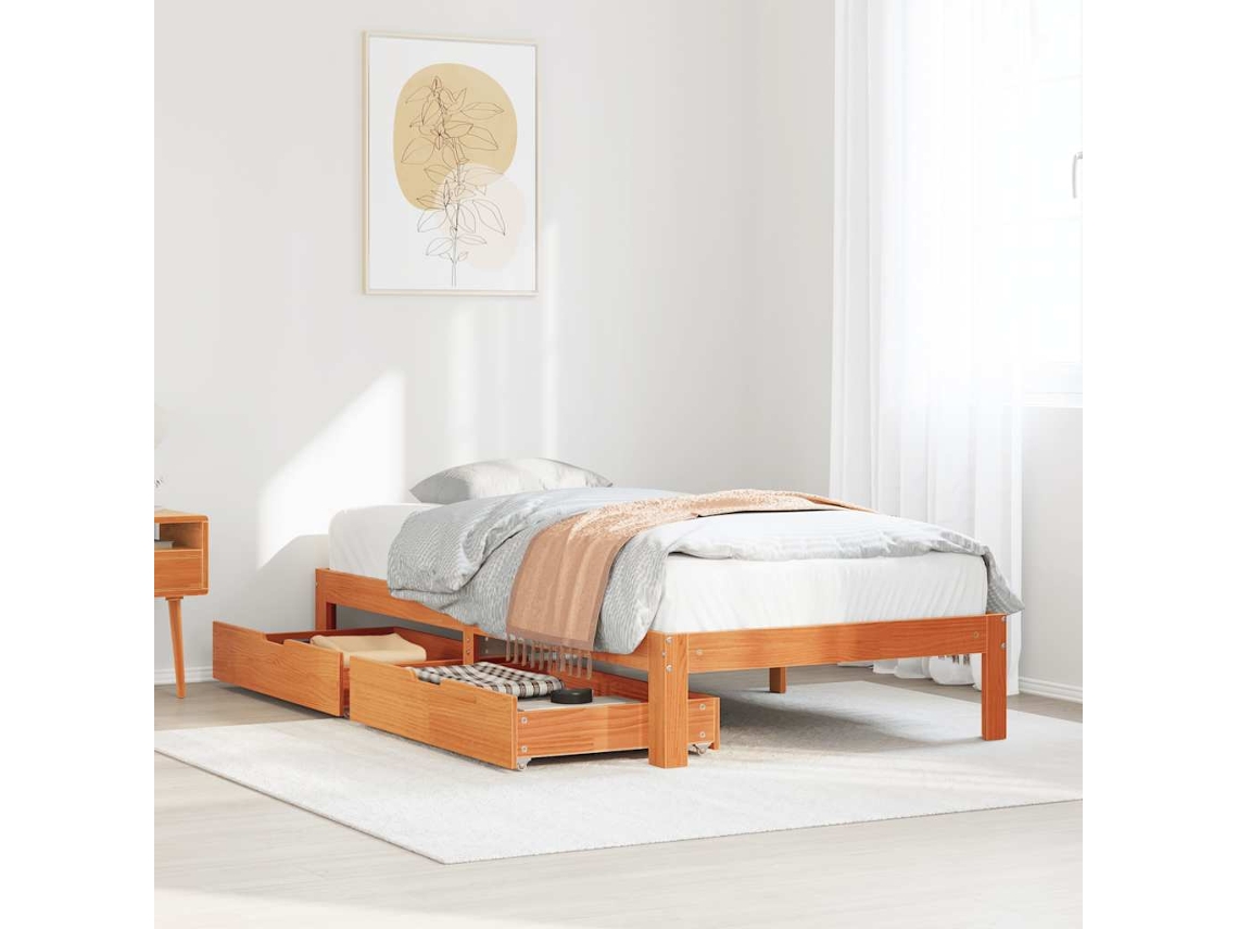 Vidaxl Estrutura De Cama C/ Gavetas 75x190cm Pinho Maciço Castanho-mel
