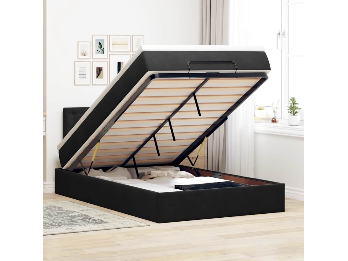 Vidaxl Cama Otomana Com Colchão 120x190 Cm Veludo Preto