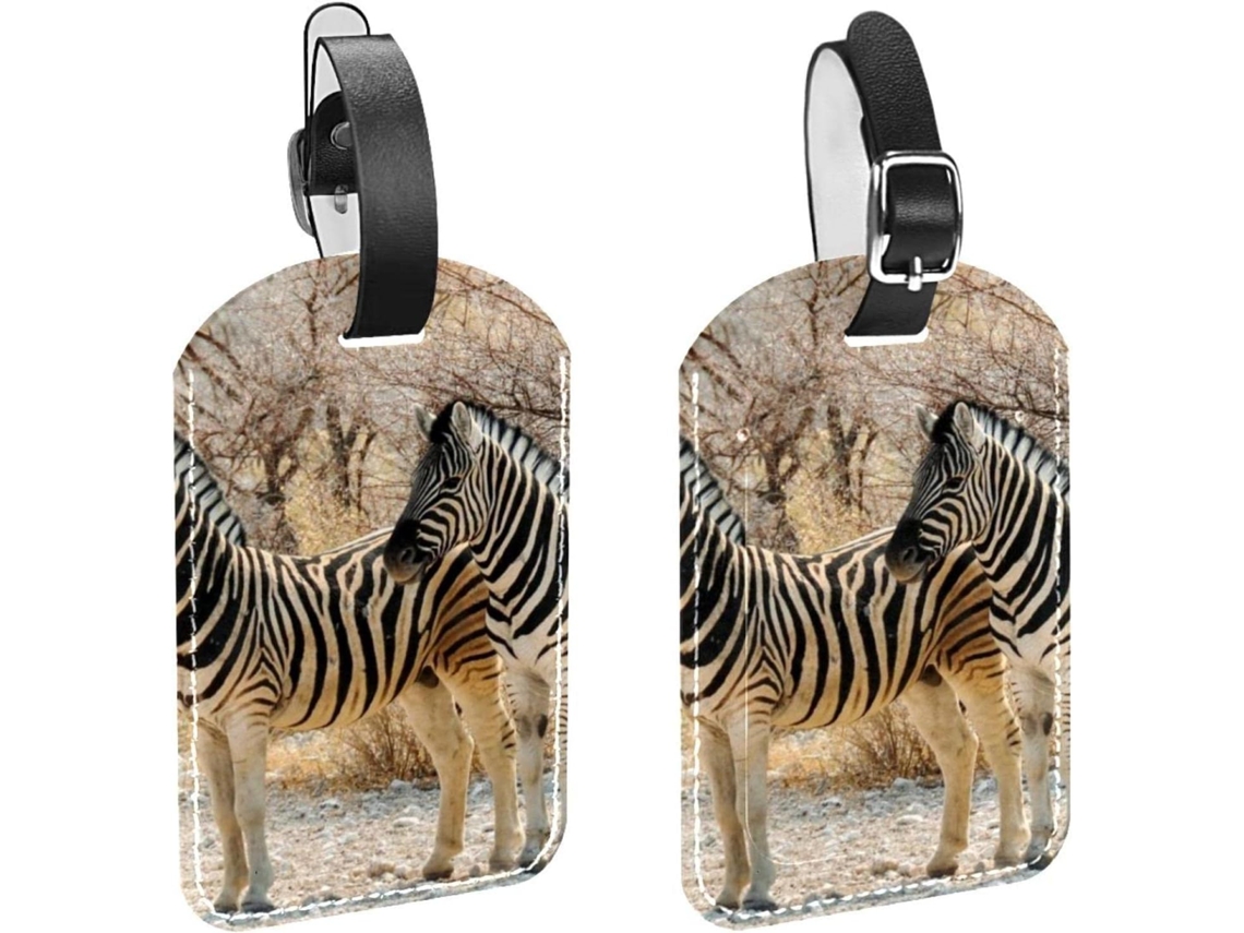 Conjunto De 2 Etiquetas Bagagem Em Couro Sintético Com Estampa Zebra Proteção Da Privacidade