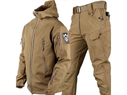 Conjunto De Jaqueta E Calça Camuflada Masculina Inverno Impermeável Antivento Tática Militar Caqui 3xl