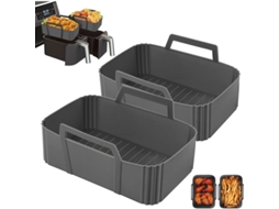 Conjunto De 2 Formas De Silicone Reutilizáveis Para Fritadeira A Ar, Resistente A Óleo, Para Cozinhar E Assar Com Limpeza Mais Simples